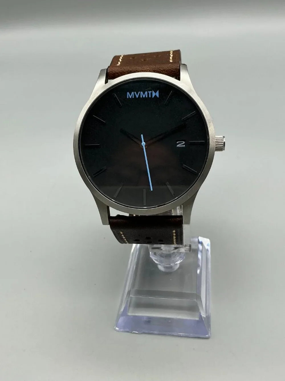 MVMT Classic Mens Watch 45mm Silver Tone Black Dial Date New Battery
